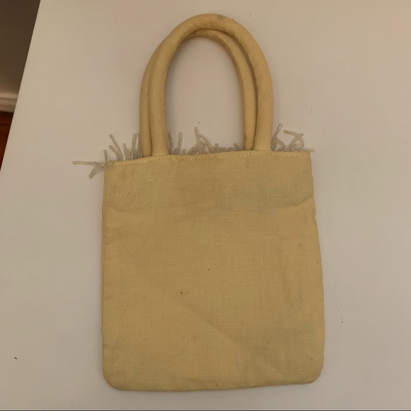 Y2K mini handbag yellow Old Navy mini with beaded fringe and flowers boho hippie - Picture 4 of 7